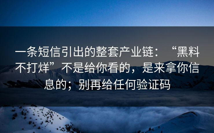 一条短信引出的整套产业链：“黑料不打烊”不是给你看的，是来拿你信息的；别再给任何验证码