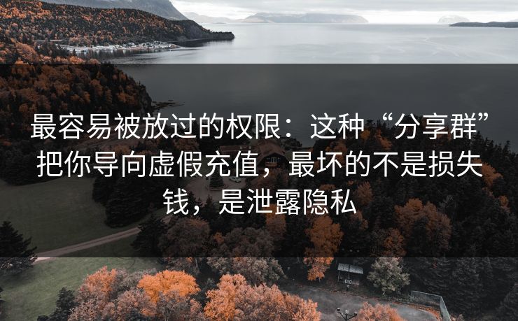 最容易被放过的权限：这种“分享群”把你导向虚假充值，最坏的不是损失钱，是泄露隐私