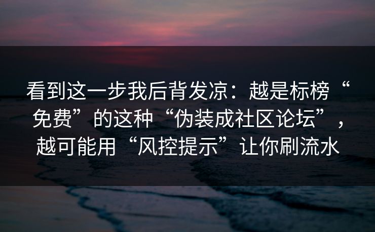 看到这一步我后背发凉：越是标榜“免费”的这种“伪装成社区论坛”，越可能用“风控提示”让你刷流水