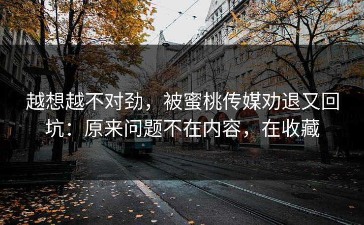 越想越不对劲,被蜜桃传媒劝退又回坑:原来问题不在内容,在收藏 越想越不对劲,被蜜桃传媒劝退又回坑:原来问题不在内容,在收藏